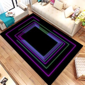 Alfombra con diseño de neón, alfombra de neón, alfombra de neón colorida, alfombra con temática de neón, alfombra con patrón de neón, alfombra para sala de juegos, regalo para juegos, alfombra para habitación de niños, alfombra moderna, alfombra de tendencia