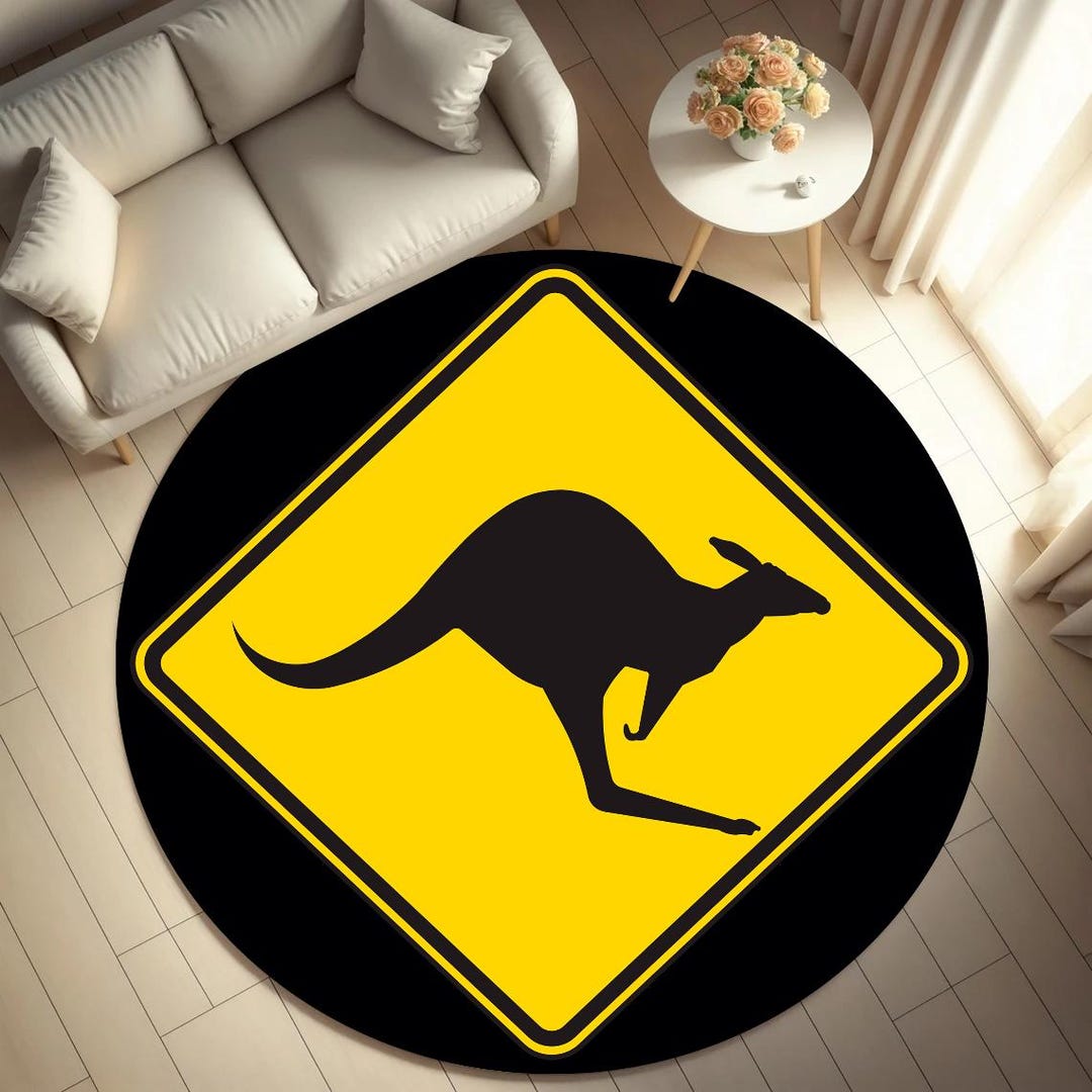 Kangaroo May Come Out,warning,warning Round Rug,danger Symbol Rug,round ...