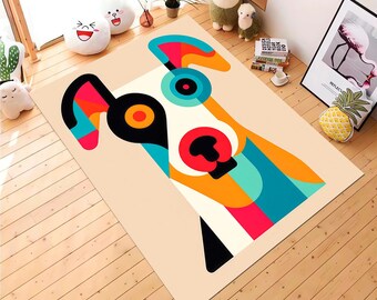 Colorful Dog Rug: Modern Art Area Rug, Kids Room Decor