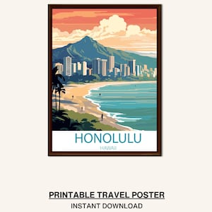 Honolulu Beach Wall Art - Printable Hawaii Wall Art, Tropical Hawaii Decor, Coastal Print, Honolulu Scenic Art, Island Vibes Wall Art