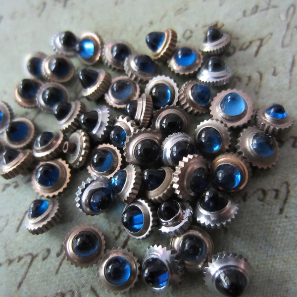 Vintage Sapphire Watch parts crowns - Steampunk - Jewelled winding crowns - lot of 4 - Scrapbooking M32