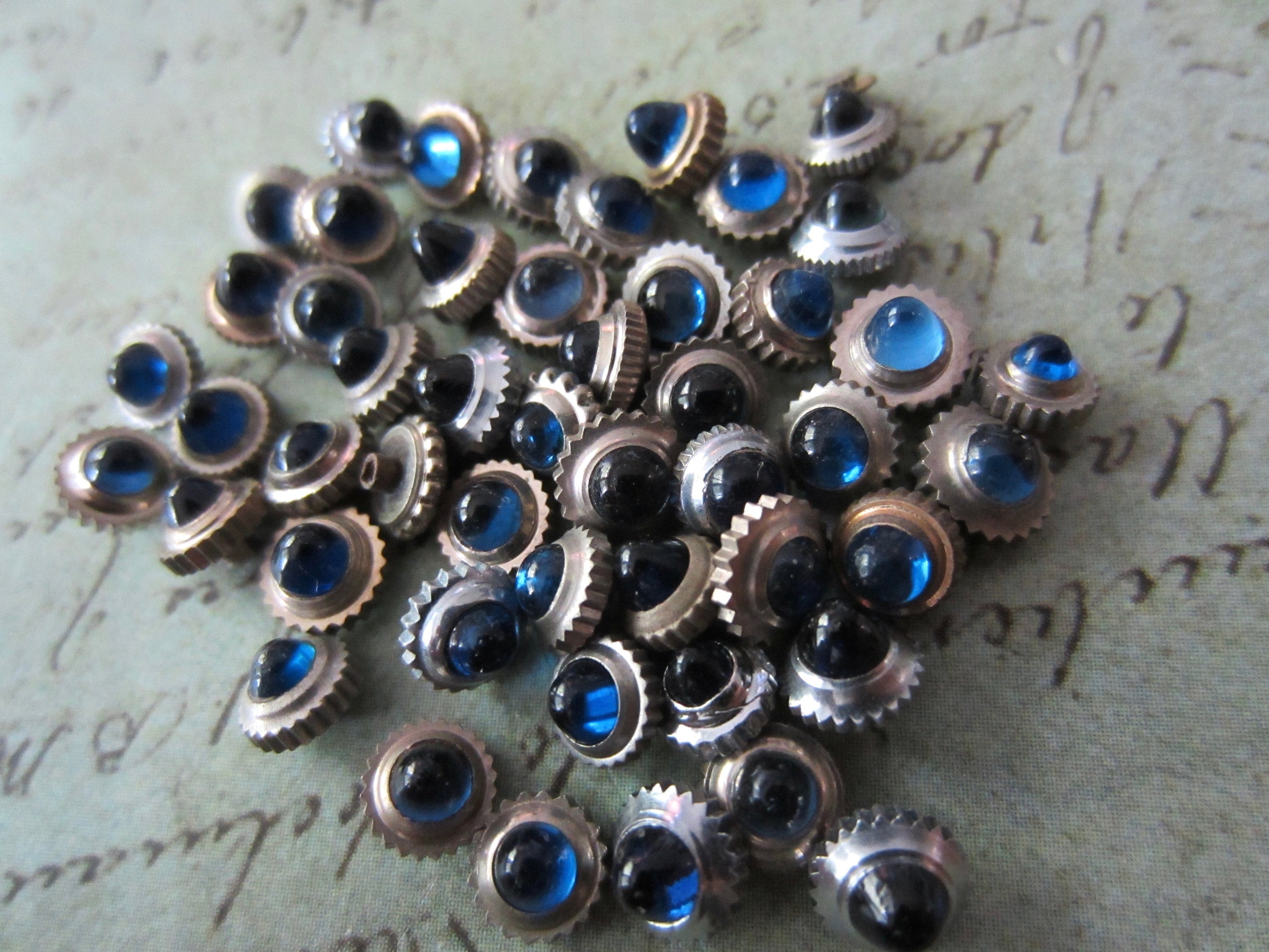Vintage Sapphire Watch parts crowns - Steampunk - Jewelled winding crowns - lot of 4 - Scrapbooking M32