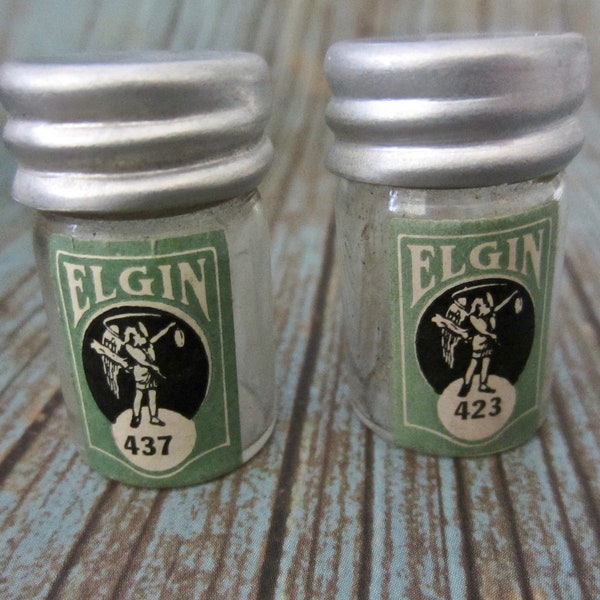 Watch Vials - Glass bottles-  Vintage  Elgin Watch parts vials - Old glass containers -  Tiny Bottle - Screw top - Steampunk m76