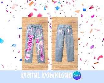 Modèle de jeans modifiable personnalisé | Denim peint personnalisé | Vêtements pour le secondaire | Téléchargement numérique | Esprit d'équipe