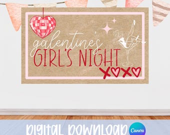 Happy Galentine's Banner Template,  Editable In Canva, Instant Download, Mockup