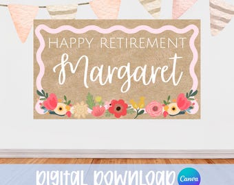 Happy Retirement Woman's Banner Template, Editable In Canva, Instant Download, Mockup