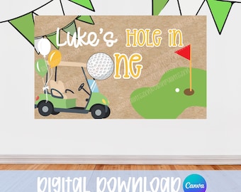 Hole In One Birthday Banner Template, Editable DIY Canva Sign, (Instant Download, Mockup)