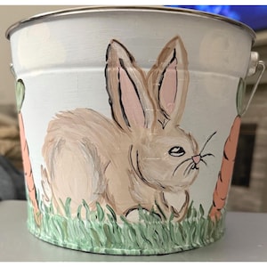 Personalized Hand Painted Easter Basket, Customized Metal Pail