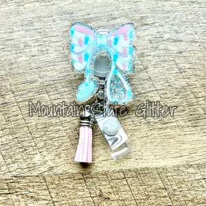 NICU nurse labor and delivery coquette bow acrylic badge reel