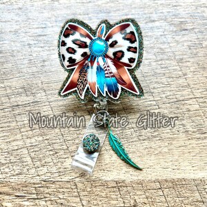 Cheetah print boho coquette bow acrylic badge reel