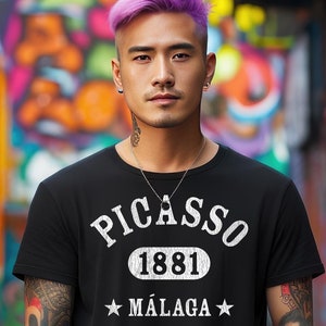 PICASSO T-Shirt in Black, Navy, or Dark Heather • White print with vintage-inspired texture