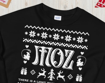 MOZ Christmas Sweatshirt Unisex • Moz Angeles long sleeve unique fan gift, cute Morrissey Christmas sweater, holiday themed The Smiths shirt