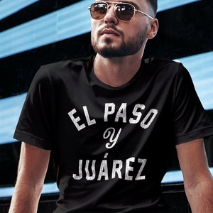 El PASO Y JUÁREZ Shirt, Unisex in Black / Navy / Dark Heather • El Paso TX / Ciudad Juarez athletic design with vintage inspired texture