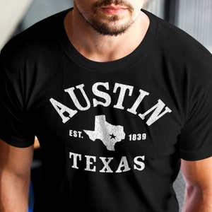 AUSTIN Shirt, Unisex • Austin Texas athletic graphic w. distressed vintage texture, aesthetic Austin TX shirt, ATX shirt, keep Austin weird