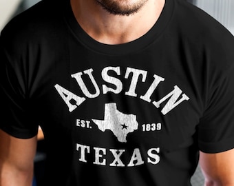 AUSTIN Shirt, Unisex • Austin Texas athletic graphic w. distressed vintage texture, aesthetic Austin TX shirt, ATX shirt, keep Austin weird
