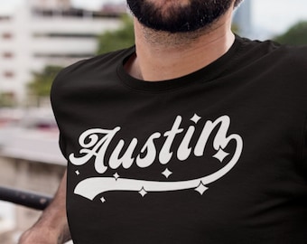 AUSTIN T-Shirt, Unisex • Baseball style graphic tee w. stars, Unique moving to Austin Texas housewarming gift, Keep Austin Weird, Austin fc