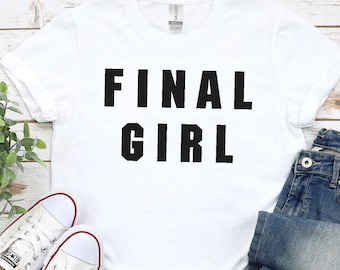 FINAL GIRL-tröja, unisex • Retro atletisk grafik i svart, söt rolig skräckfilmsfan-present till skräcktjej