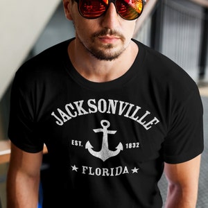 CHEMISE JACKSONVILLE, Unisexe En Noir / Marine / Dark Heather • Jacksonville FL design nautique unique avec ancre, cadeau Jacksonville Florida