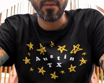 Stravagante AUSTIN TX T-shirt con stelle, Unisex • ATX Austin Texas, divertente estetica artistica artistica indie, moving to Austin regalo per la casa