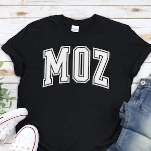 MOZ Shirt, Unisex in Black, Navy, or Dark Heather • Classic Arched Athletic Design in White, Morrissey shirt, The Smiths shirt for fan