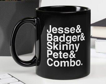 Jesse en das en magere piet en combo 11 oz., of grote oversized 15 oz. keramische mok in zwart