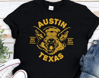 T-shirt con disegno di illustrazione di pipistrello AUSTIN, unisex • Fondata nel 1839, trasferimento ad Austin, Texas, regalo di inaugurazione della casa, Keep Austin Weird, Austin fc
