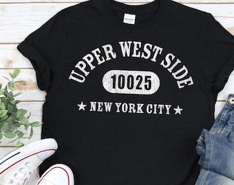 UPPER WEST SIDE 10025 Shirt, Unisex • Classic athletic design in white w. vintage style texture / Available in black, navy, or dark heather