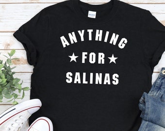 ANYTHING FOR SALINAS Shirt In Black / Navy / Dark Heather, Unisex • Retro minimal athletic style design with stars in white, fan gift