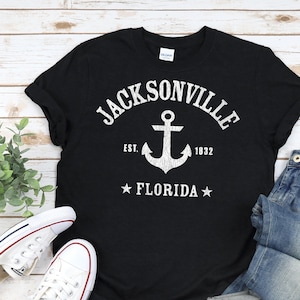 CHEMISE JACKSONVILLE, Unisexe En Noir / Marine / Dark Heather • Jacksonville FL design nautique unique avec ancre, cadeau Jacksonville Florida