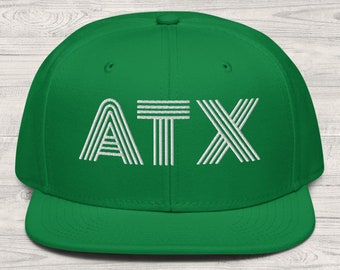 ATX Baseball Cap In Kelly Green • Austin TX / Austin Texas classic adjustable snapback hat with white embroidery