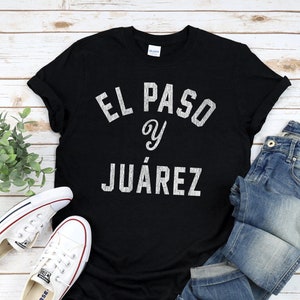 El PASO Y JUÁREZ Shirt, Unisex in Black / Navy / Dark Heather • El Paso TX / Ciudad Juarez athletic design with vintage inspired texture