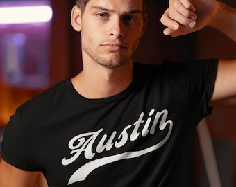 AUSTIN T-Shirt, Unisex • Classic retro athletic Austin TX graphic tee, moving to Austin Texas housewarming gift, Austin FC, ut keep weird