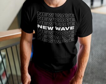 ENFOLD DECORATIVE WAVE T－SHIRT BLACK NEW WAVE Shirt, Unisex in Black / Navy / Dark Heather
