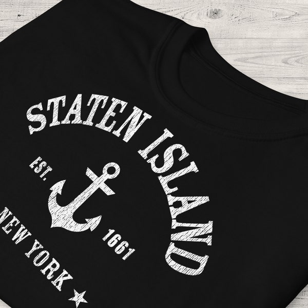 STATEN ISLAND Shirt, Unisex • Atletische New York City NY anker grafische w. distressed vintage textuur, nyc borough cadeau voor inheemse New Yorker