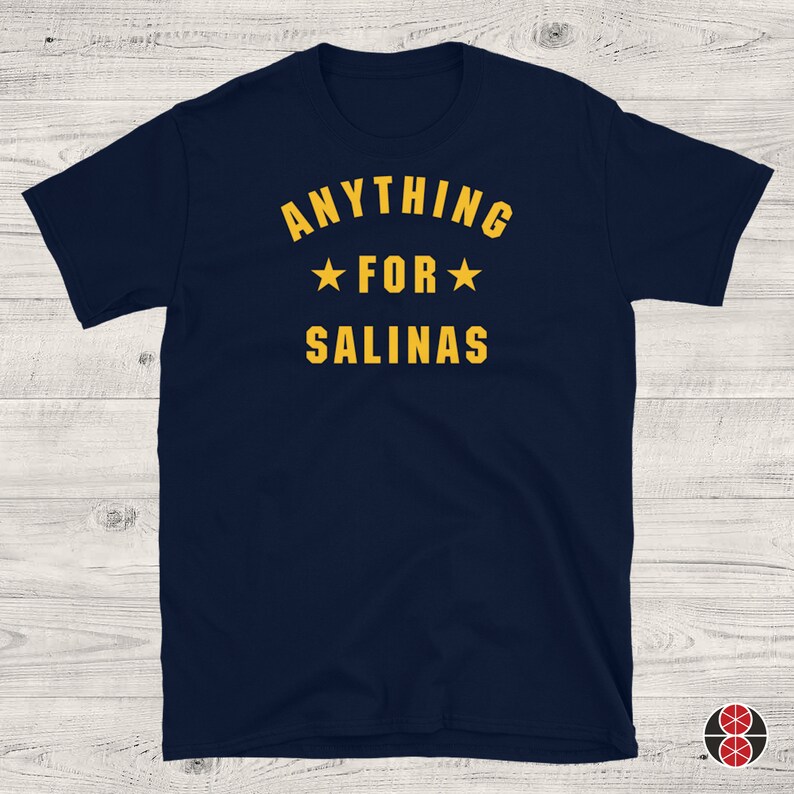 ANYTHING FOR SALINAS Shirt In Black / Navy / Dark Heather, Unisex Retro minimal athletic style design with stars in white, fan gift Navy
