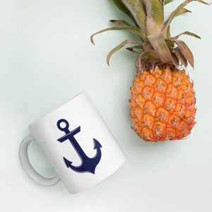 ANCHOR Mug, Ceramic in 11 oz. or large oversized 15 oz. Beautiful minimal nautical design in navy & parchment w. subtle distressed texture image 6