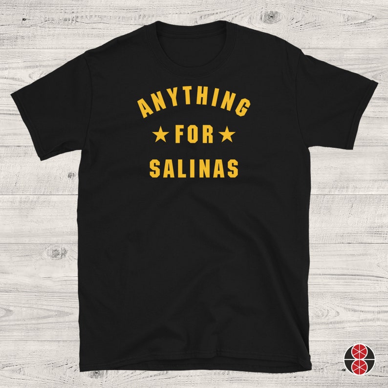 ANYTHING FOR SALINAS Shirt In Black / Navy / Dark Heather, Unisex Retro minimal athletic style design with stars in white, fan gift Black
