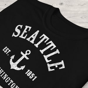 SEATTLE Shirt, Unisex W Distressed Vintage Texture • Seattle WA gift / Seattle Washington athletic w. anchor graphic / est. established 1851