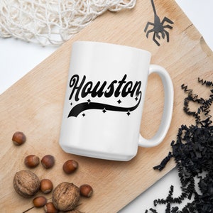 HOUSTON Mug Large Oversized 15 oz ounces, ceramic mug, retro athletic with stars, Houston TX mug, housewarming gift, coffee cup, tea cup image 5