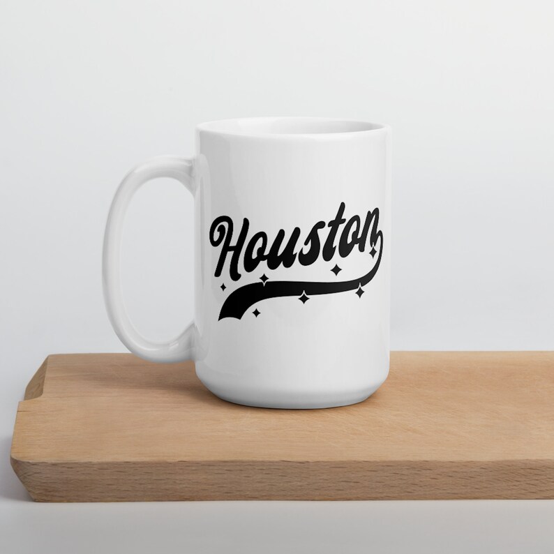 HOUSTON Mug Large Oversized 15 oz ounces, ceramic mug, retro athletic with stars, Houston TX mug, housewarming gift, coffee cup, tea cup image 7