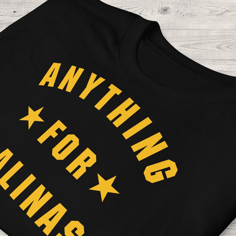 ANYTHING FOR SALINAS Shirt In Black / Navy / Dark Heather, Unisex Retro minimal athletic style design with stars in white, fan gift image 4