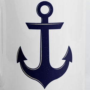 ANCHOR Mug, Ceramic in 11 oz. or large oversized 15 oz. Beautiful minimal nautical design in navy & parchment w. subtle distressed texture image 3
