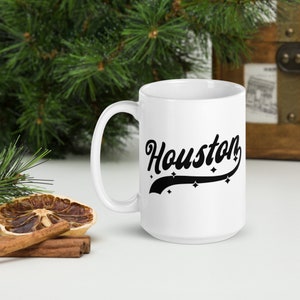 HOUSTON Mug Large Oversized 15 oz ounces, ceramic mug, retro athletic with stars, Houston TX mug, housewarming gift, coffee cup, tea cup image 6