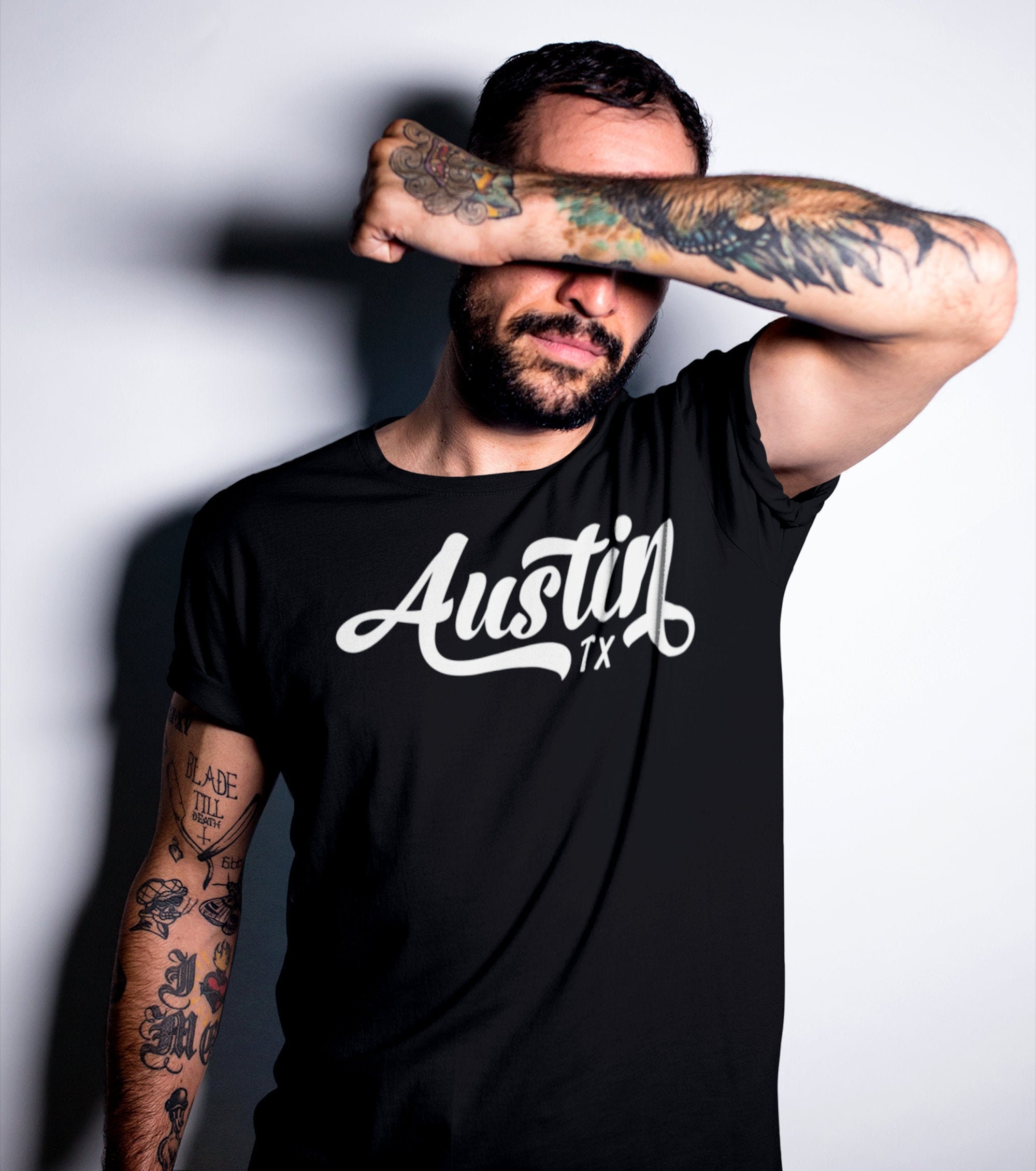 AUSTIN TX T-shirt, Unisex • Unique Art Retro Script Design, Moving
