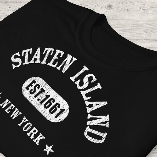 STATEN ISLAND Shirt, Unisex • Atletische New York City NY grafische w. distressed vintage stijl textuur, nyc borough cadeau voor inheemse New Yorker