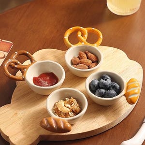 Free Shipping Cute Ceramic Baguette Handle Mini Dish French Bakery Style Ring Dish Dipping Sauce Bowl