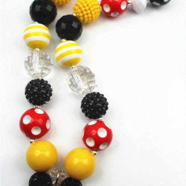 Disney inspired Minnie Mouse Necklace Chunky Bubble Gum Bead