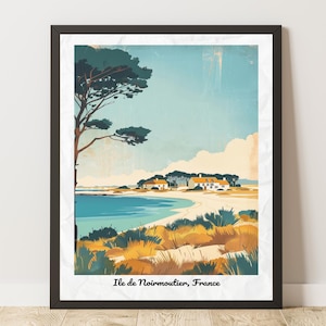 Île de Noirmoutier vintage travel poster, coastal France, travel print, beach landscape decor
