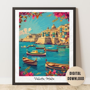 Valletta Malta Digital Download | Vintage Travel Poster | Mediterranean Wall Art | Coastal Print