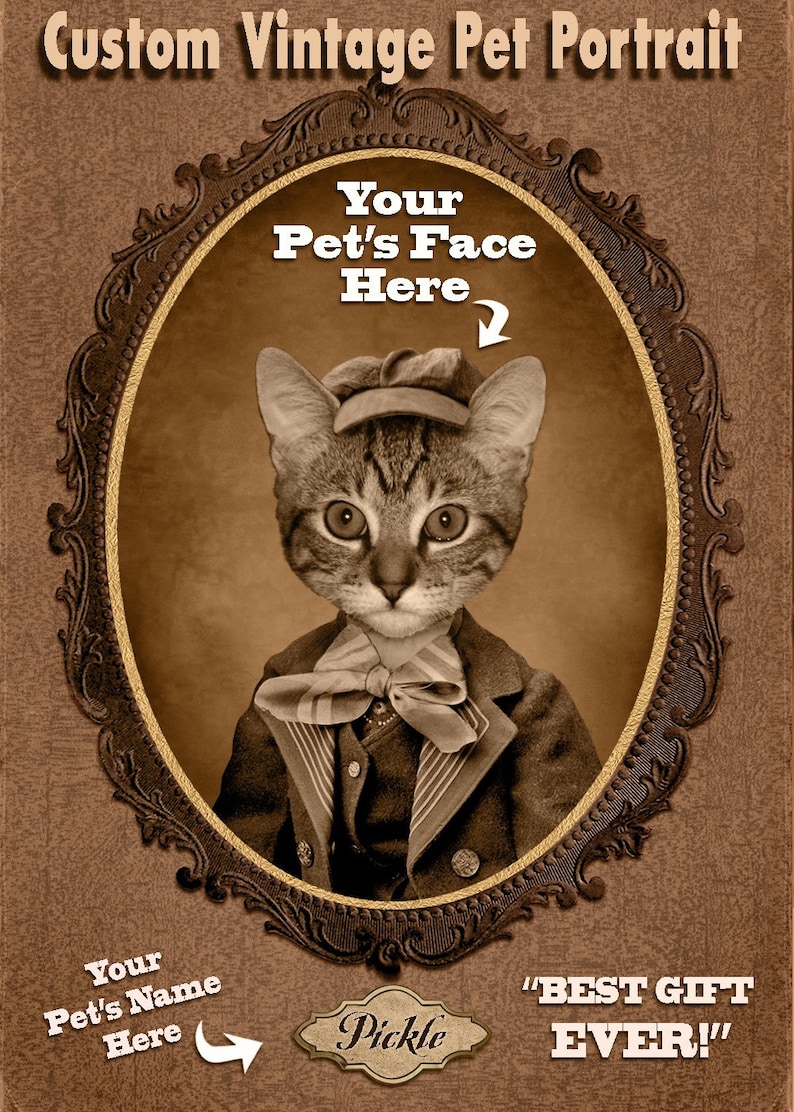 Perfect Gift Dog LoverCat Lover Funny Gift Gift for Pet Lover Custom Vintage Image of Your Pet Custom Pet Portrait Christmas Gift